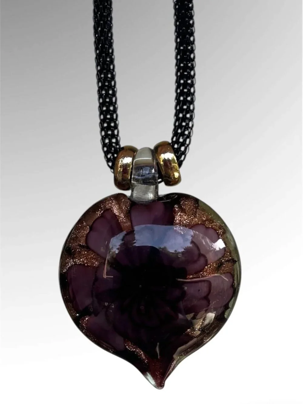 Murano Glass Heart Pendant Necklace 24 Gold accents - Picture 4 of 5